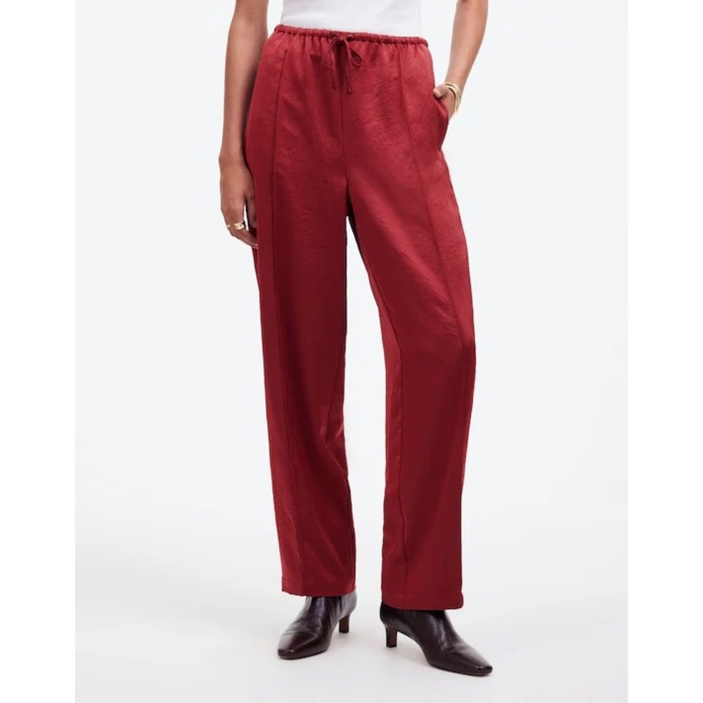 Madewell Satin Drawstring Pull-On Pants‎ Cabernet Red Wide Leg XXS NQ424